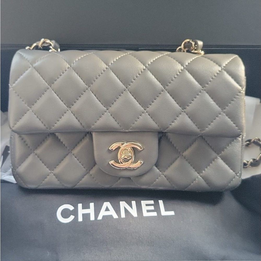Chanel Classic Mini Flap Lambskin Dark Gray with Gold hardware